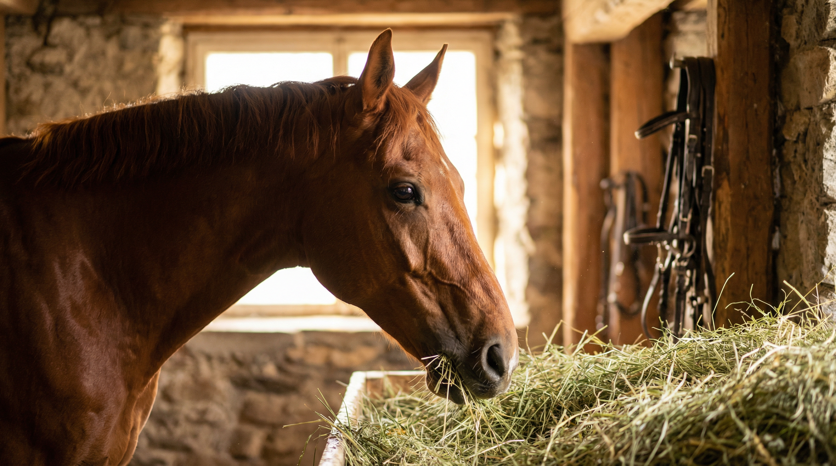 Pferd frisst hochwertiges Heu